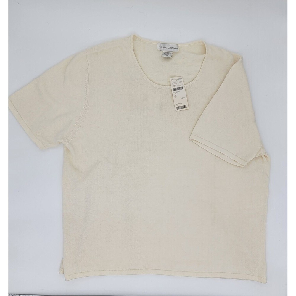 CASUAL CORNER Knit Sweater Top Sz XL Women Short Sleeve Career Casual Ivory NWT